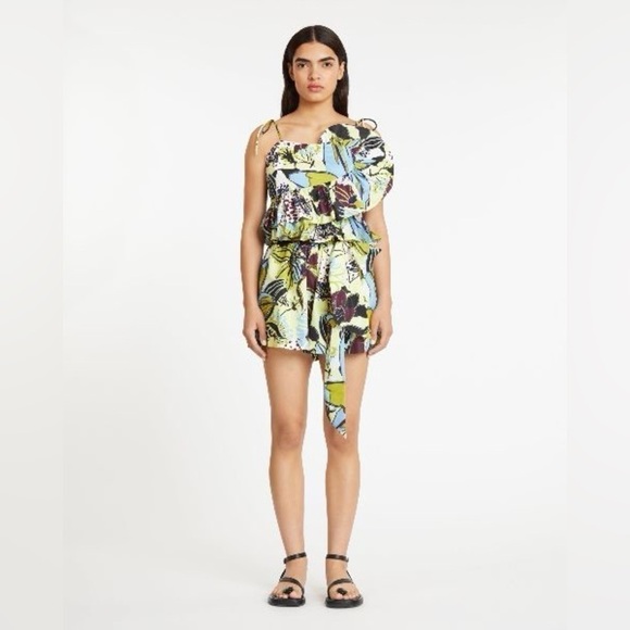 Tanya Taylor Claudette Tie-Shoulder Ruffle Peplum Tank Top in Zest NWT! - Picture 4 of 14